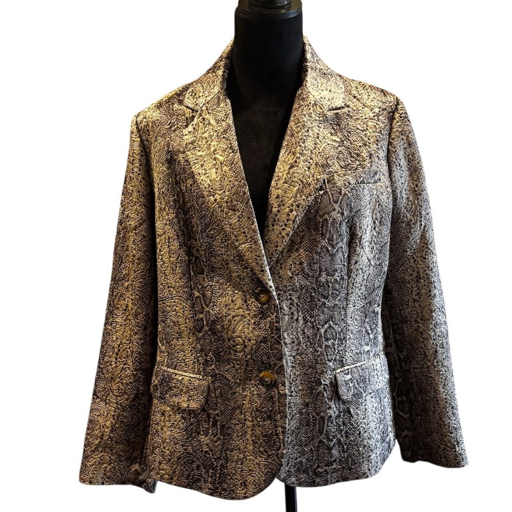 Chico's Cobra Pattern Jacquard Blazer Reptile Print Jacket, Chico’s 2 (Large)